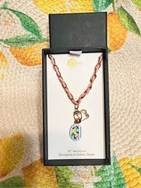 NIB Gemelli Lemon Floral Charm & Clover Chain Pink Necklace